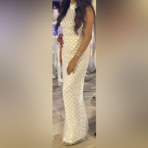 White/Silver halter evening dress